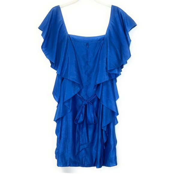 Stunning Blue Square-Neck Ruffle Party Dress with Beaded Belt - Picture 5 of 7